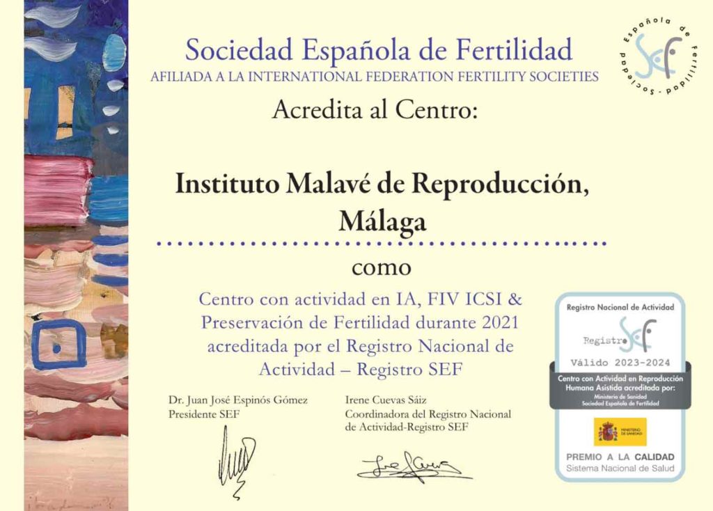Acreditación Sociedad Española de Fertilidad. Registro SEF.